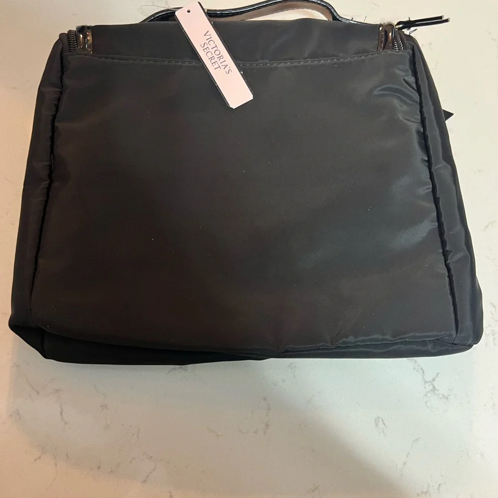 Victoria's Secret 🆕 Black Cosmetic Bag with Silver Zipper and Cursive Text